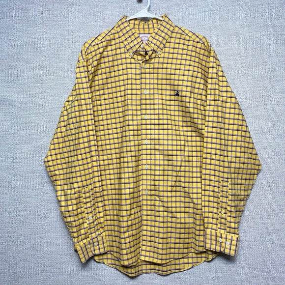 Brooks Brothers 1818 Shirt L Mens L/S Oxford Regular Non Iron Yellow Plaid Check - Picture 2 of 8